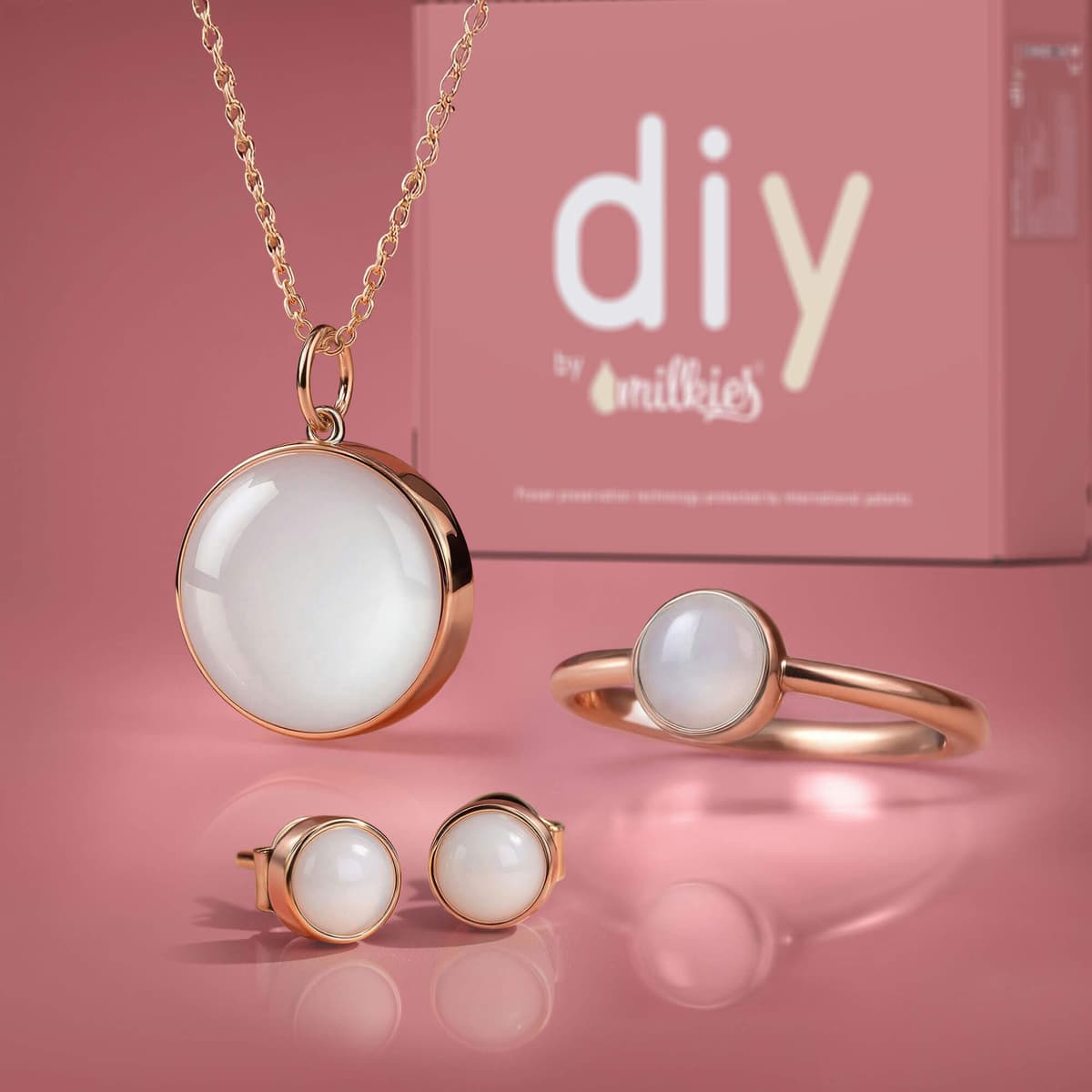 DIY Breast milk Box – Set: 18mm Necklace "Circle of Life" + Ring + Earrings