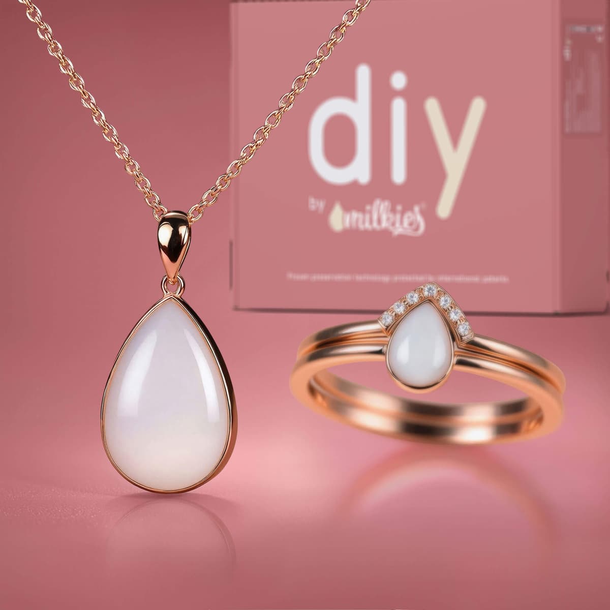 DIY Breast milk Box – Set: Necklace "Together" + Droplet Ring