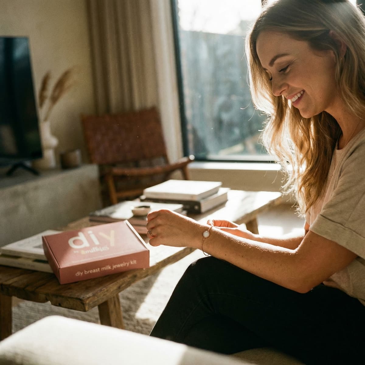 A mom uses the DIY by MILKIES at-home kit to create breastmilk bracelets, showing why the easy, private DIY keepsake process is a smart choice.